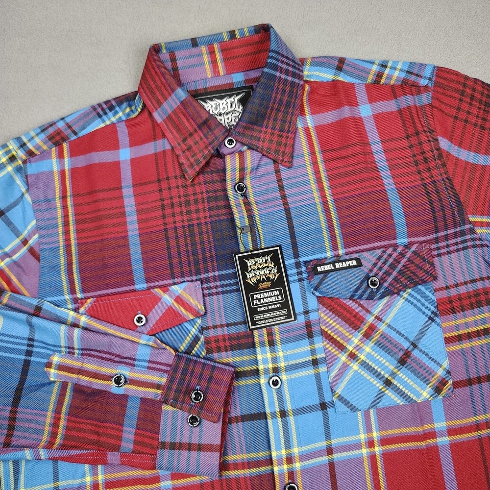 Rebel Reaper Flannel Shirt Men Small Medium Red Blue Biker Workwear (NOT DIXXON)
